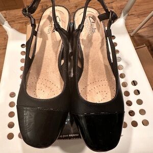 Clarks Black Wedge Slingback Shoes